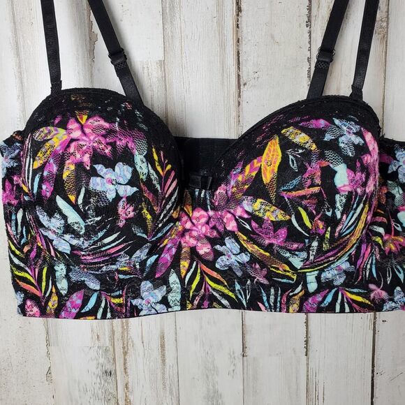 Black Fuchsia Floral Underwire Bra Black Pink Size 36B - Picture 10 of 10